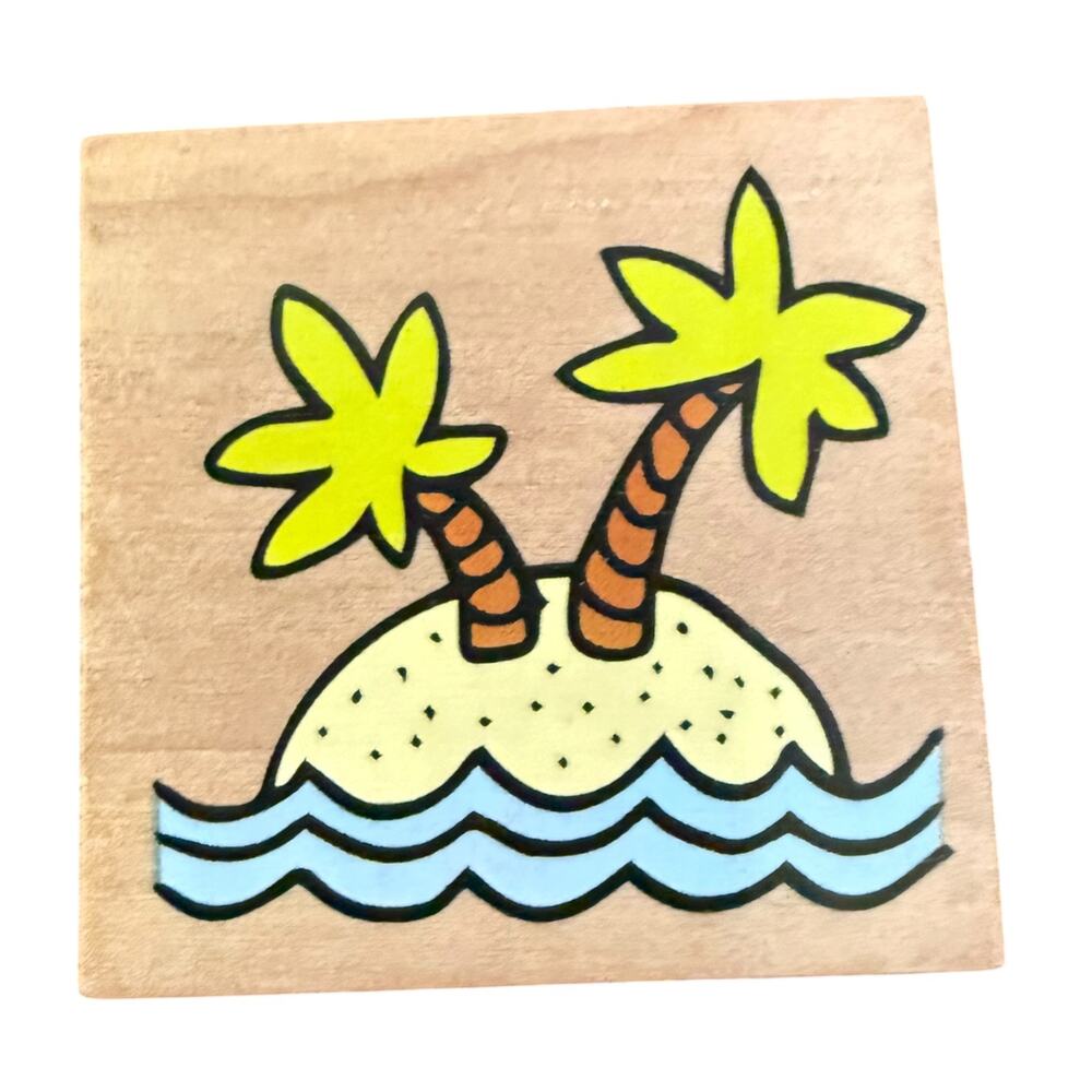 Palm Trees On An Island With The Ocean Unbranded Rubber Stamp